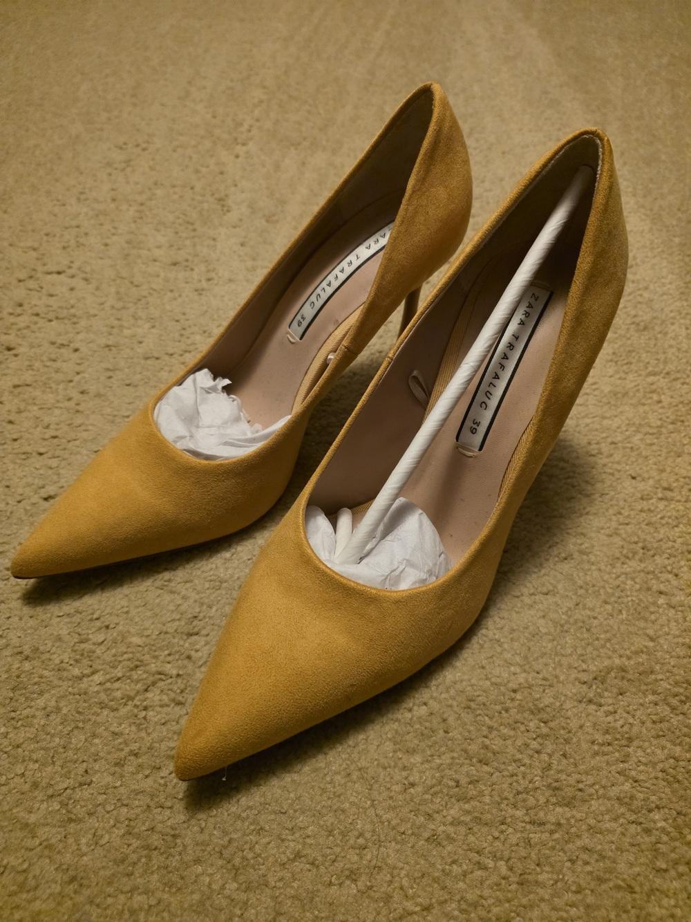 Zara Yellow Suede Pointed-Toe High Heels